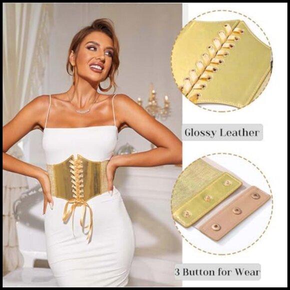 Gold Lace-Up Corset Belt Wide Elastic Waist Renaissance Costume Accessory